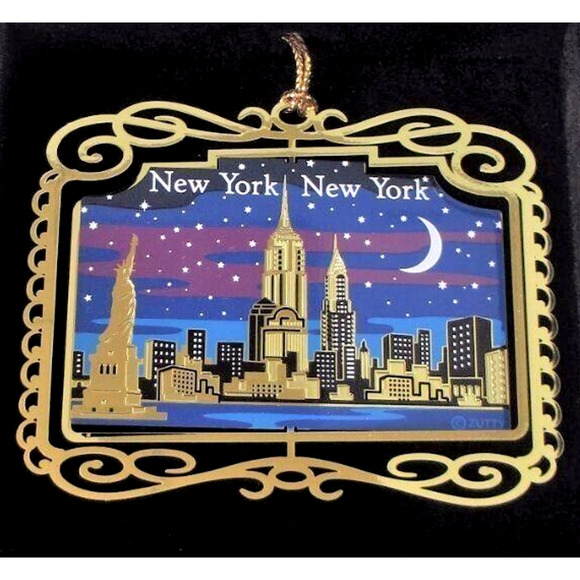 New York City At Night Skyline Ornament, Colored Brass - Picture 1 of 5